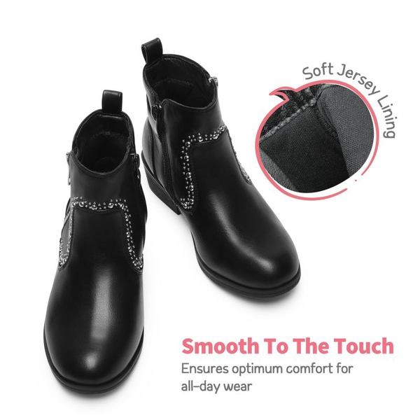 Girls Low Heel Zipper Ankle Boots - BLACK - 3